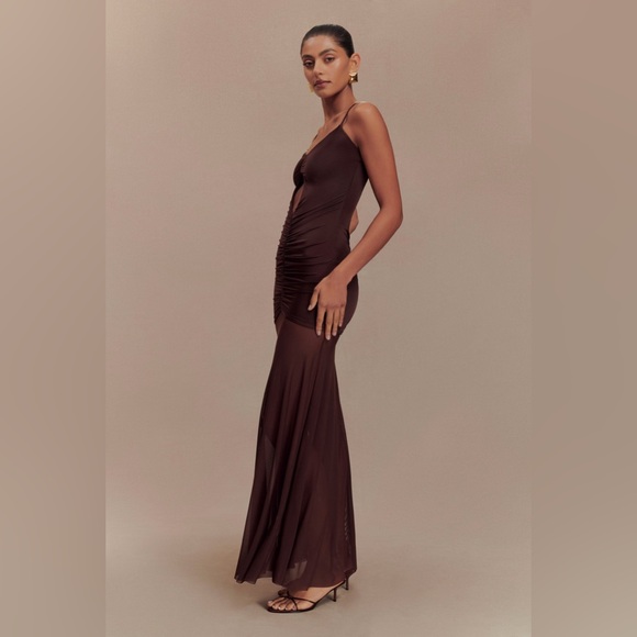 Meshki - Slinky And Mesh Maxi Dress - Chocolate - Picture 3 of 9